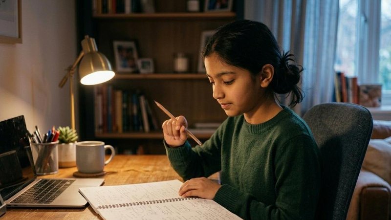 Student engaged in deep, screen-free mathematical problem solving